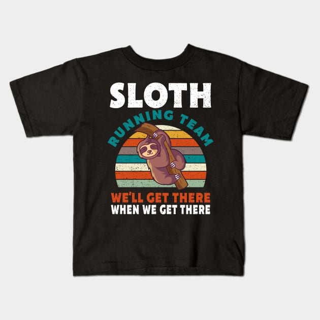 Sloth Running Team Gift Kids T-Shirt by Delightful Designs